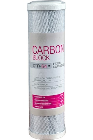 10'' Cto Coconut Bazlı Blok Aktif Karbon Su Arıtma Filtresi (Açık Kasa Uyumlu 3. Aşama Filtre)