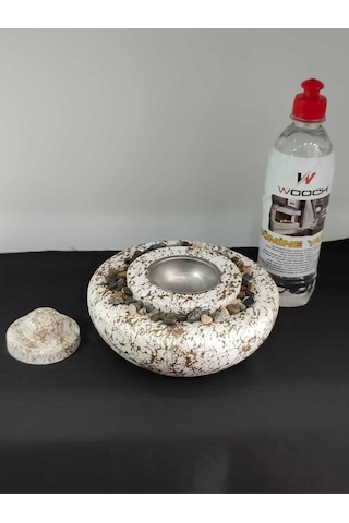 Dekoratif Masa Üstü Yuvarlak Ateş Çukuru Taş Şömine-500 Ml Yakıt Hediyeli - Altın Mermer