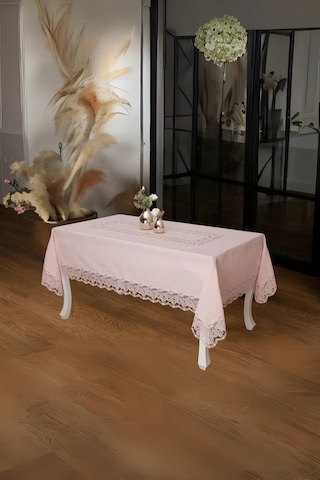 Beril Lüx Dantelli Keten Kumaş Pudra Masa Örtüsü 160x230 Cm - 1124 Çok Renkli