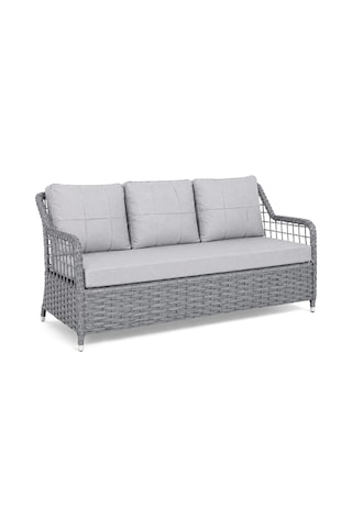 Niron Leo 3'lü Rattan Bahçe Oturma Grubu - Gri Temperli Cam Set 3+1+1+2 Puf