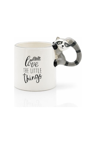 Rakun Figürlü El Yapımı Kupa - Mug, 400 Ml Beyaz