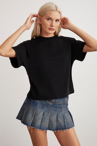 Grımelange Lottıe Kadın %100 Organik Pamuklu Regular Kalıp Bisiklet Yaka Basic Kısa Kollu Siyah T-shirt