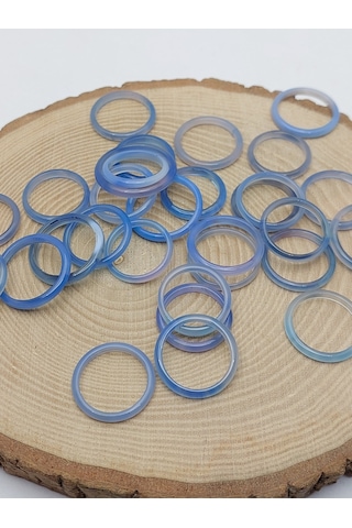 Akik Taşı İnce Boy Yüzük Mavi Alacalı 3mm Kalınlık 59980 Bakır