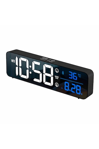 Hd Led Aynalı Dijital Masa Saati Sıcaklık Tarih Alarm Usb Şarjlı Elektronik Saat Siyah Yüzey