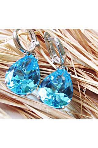 Lilahgümüştr Gümüş Aqua Damla Taşlı Kadın Küpe