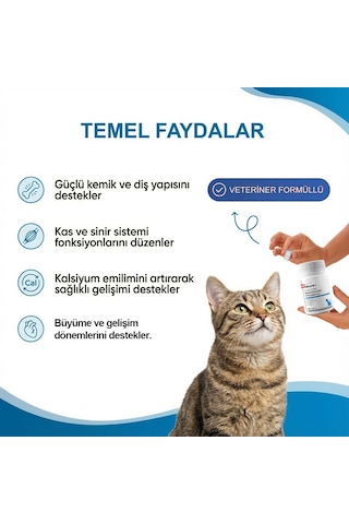 Kedi Kalsiyum Tablet 30 Tablet Kemik Ve Diş Gelişimi Destekleyici D3 & Magnezyum