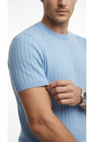 Plus Scorpion Erkek Slim Fit Triko Tişört Bisiklet Yaka Çizgili Modern Şık Tasarım Mavi