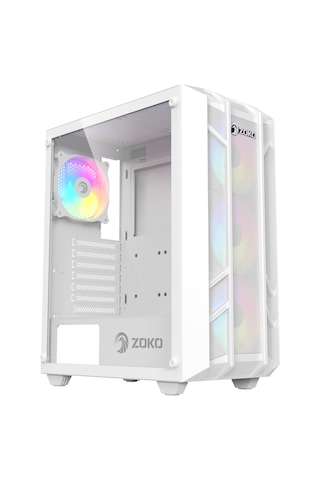 Zoko Hunter Beyaz 600w 4x12cm Argb Fan Mesh Panel Temperli Cam Kasa
