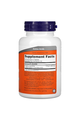 Now Foods Acetyl-l Carnitine Amino Acid Brain & Cognitive 750 Mg 90 Tablet Aromasız