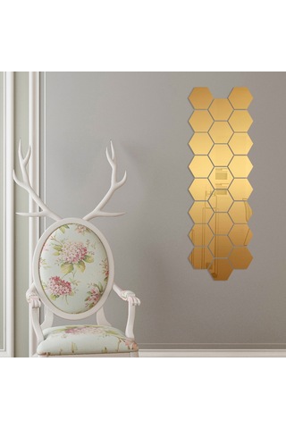 Jeehugo 24 Adet Altıgen Akrilik Ayna Duvar Sticker - Ev Dekoru Dıy, Çocuk Odası/yatak Odası/banyo Uygun, Altın Renk, 10x8.5x5cm, Kolay Kurulum Altın