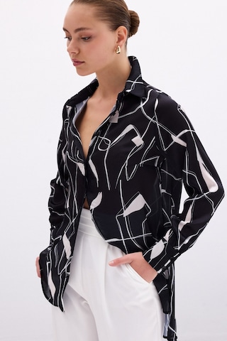 Sateen Yırtmaç Detaylı Gömlek - Siyah-136102 Siyah