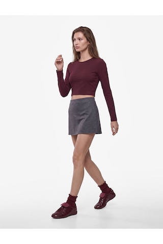 Koton Yüksek Bel Slim Fit Leopar Desenli Spor Şort Etek Antrasit Desenli 7wak40165nk