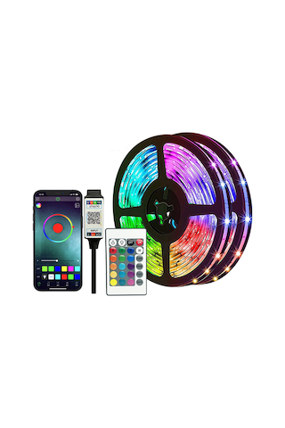 Springsun 5v Rgb Led Işık Şeridi 5050 Tipi 12 Lamba/metre, Bluetooth Uygulama Ve 24 Tuşlu Ir Kumanda İle Kontrol Edilebilir, 20 Metre Diğer