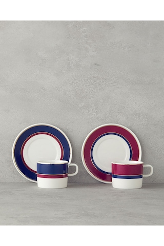 Carny Bone Porselen Fincan Takım 4 Parça 2 Kişilik Fuşya-lacivert Fuşya-lacivert
