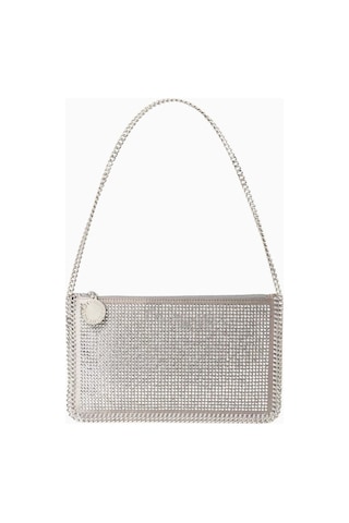 Stella Mccartney Hotfix Taşlı Vegan Falabella Pochette, Zincir Detaylı Omuz Çantası Gümüş