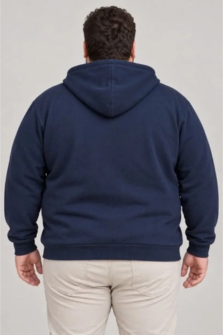 Butik İstanbul Erkek Battal Büyük Beden Üç İplik İçi Şardonlu Kapüşonlu Tam Fermuarlı Kışlık Sweatshirt - Lacivert