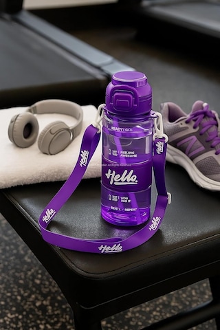 Hello Pipetli Suluk 800 Ml Renkli Askılı Su Şişesi Çocuk Ve Yetişkin Okul Seyahat İçin Gıda Sınıfı Plastik Sızdırmaz Matara Mor