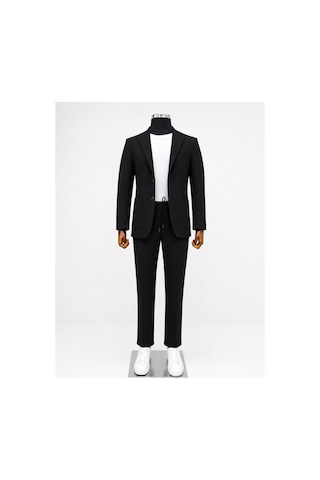 Suit Aydın İtalyan Kesim Spor Takım Elbise Spor Jogger Takım Elbise Jakarlı Kumaş Siyah