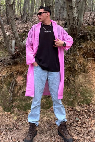 Mollycrush Unisex Su Rüzgar Geçirmez Katlanabilir Kapüşonlu Çıtçıt Düğmeli Eva Mavi Yağmurluk Pembe