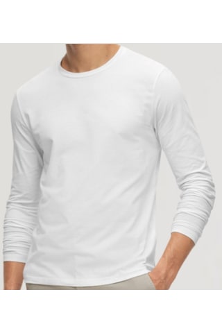 Erkek Uzun Kol Bisiklet Yaka Slimfit Likralı Düz Tişört Beyaz 001