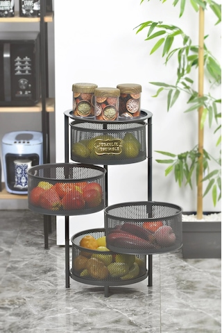 4 Katlı Metal Açılır Kapanır Paslanmaz Sebzelik Siyah