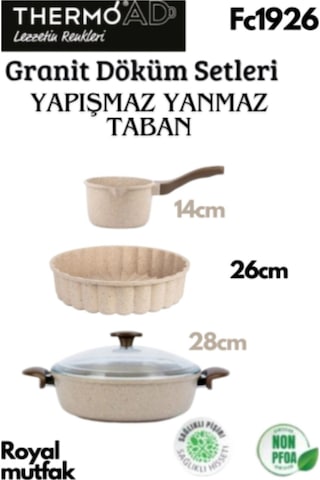 Thermoad 3'lü Vizon Set (Sosluk&Sütlük-Tart Kalıbı-28 CM Karnıyarık Tenceresi)