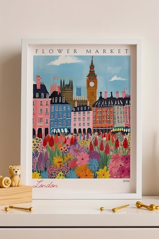 Londra İngiltere Çerçeveli Tablo Seyahat Severlere Salon Ve Ofis İçin Estetik Duvar Dekoru Travel Flower Market