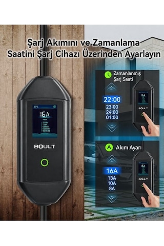 Boult Elektrikli Araç Şarj Cihazı 3.5 Kw 16a Tek Fazlı Taşıma Çantalı - Lcd Gösterge - Type 2