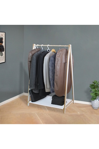 Dzgn Home Raflı Konfeksiyon Elbise Askılık, Ahşap Ayaklı Askıl... Ahşap