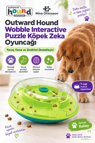 Outward Hound Wobble Bowl İnteraktif Köpek Zeka Oyuncağı Ödül Mama Haznesi Ve Yavaş Beslenme Kabı