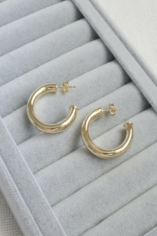 Kadın Küpe Kararmaz 14k Renk Vip Seri Tombik Boru 3cm Kesik Halka Küpe Altın