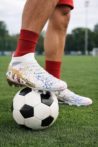 Roger Boğazlı Krampon Çim Saha Erkek Çocuk Futbol Ayakkabı Beyaz - Altın