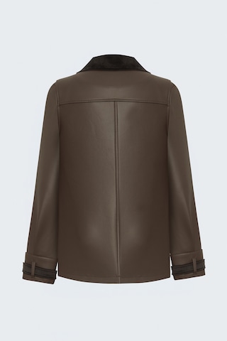 Sateen Kadife Detaylı Deri Ceket - Kahve-138089