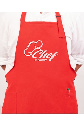 Mutfak Önlüğü Kişiye Ve İsme Özel Nakışlı Mutfak Önlüğü Şef 1 Farklı Renkler Kırmızı
