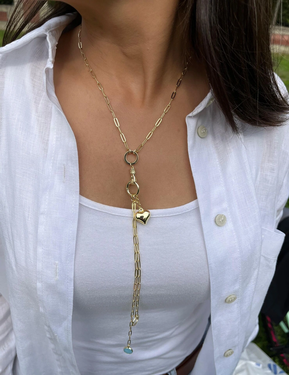 Kalp Ve Mavi Charmlı Y Kolye Çok Renkli