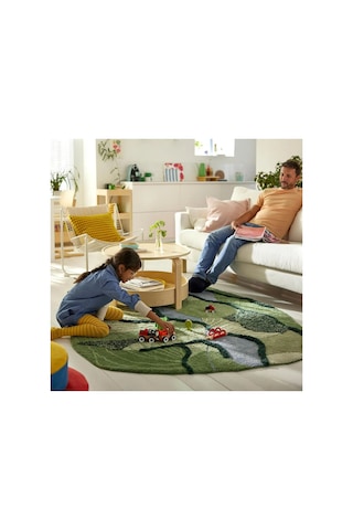 Ikea Grejsımojs Çocuk Oyun Halısı 153 X 215 Cm Yeşil - Siyah - Mavi Çok Renkli
