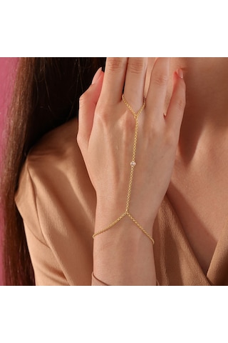 925 Ayar Gümüş Zirkon Tek Taşlı Doç Zincirli Şahmeran Altın