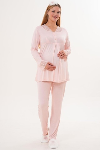 Mecit Pijama Mecit 5808 Kadın Hamile Lohusa Pijama Takımı Pudra