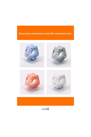 Duvara Monte Dayanıklı Plastik Mop Paspas Tutucu 4 Adet Çok Renkli