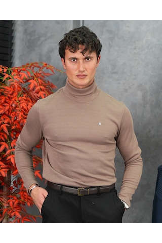 Modefendi Slim Fit İtalyan Kesim Tam Balıkçı Boğazlı Kazak Kahverengi