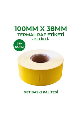 Rulorulo 100x38 Termal Karton Raf Etiketi Ortadan Delikli Sarı Renk 350 Sarım 10 Adet