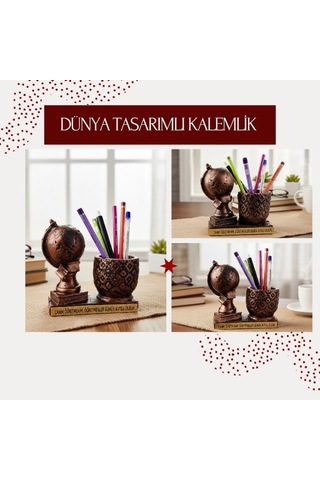 Premium Dünya Tasarımlı Kalemlik - Öğretmenler Günü Hediyesi Hatıra Dekoratif Eşya Anlamlı Hediye