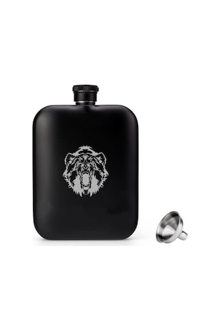 British Mat Siyah Vahşi Ayı Oval Çelik Cep İçki Matarası 4oz 120ml