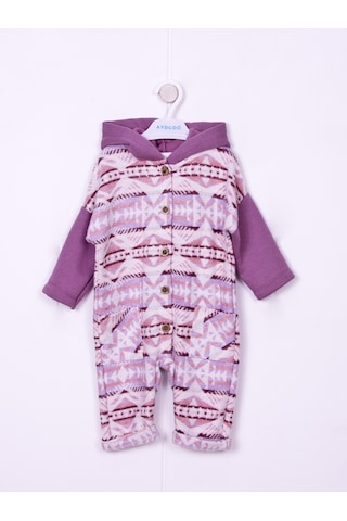Aydodo Lila Etnik Desen Kapşonlu Bebe Tulum Lila