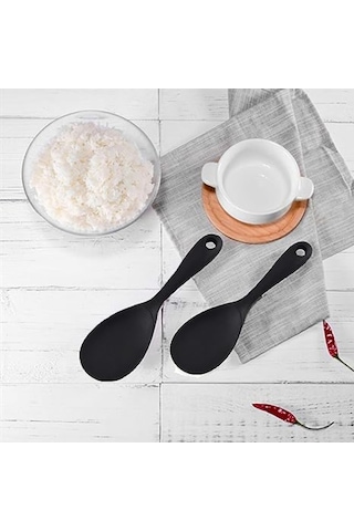 Burcummm 2 Adet Silikon Sert Uçlu Kısa Pilav Kaşığı Siyah