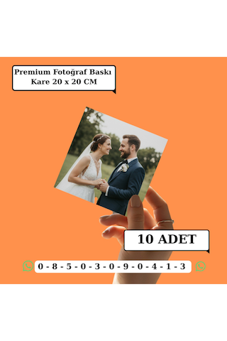 Kişiye Özel Premium Fotoğraf Baskı 10 Adet Kare 20 X 20 Cm