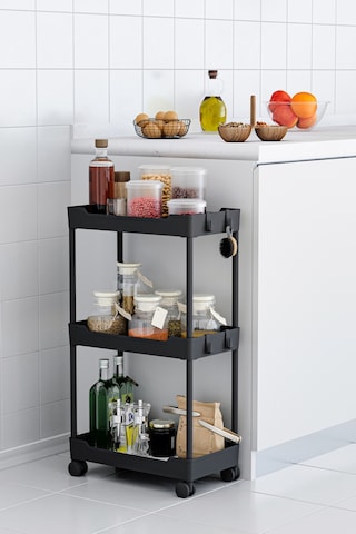 Siyah 3 Katlı Tekerlekli Düzenleyici Mutfak Ve Banyo Rafı Vesken