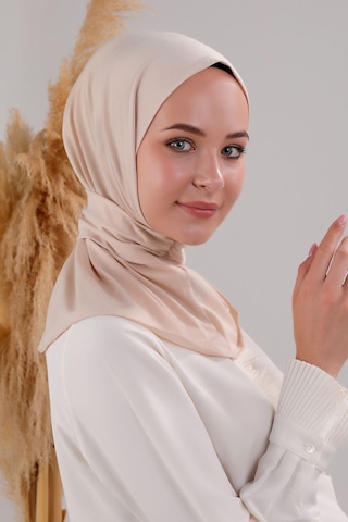 Melodi Scarf Kadın Tesettür Pratik Çıtçıtlı Sandy Fular Hazır Şal Krem Krem