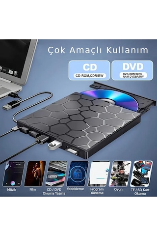 Valkyrie 8in1 Harici Cd Dvd Okuma Yazma Usb 3.0 Hub Çok Amaçlı External Drive Tf Sd Kart Okuyucu