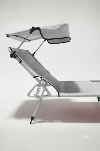 Ecm Proger Gölgelikli Katlanabilir Şezlong, Havuz, Bahçe Ve Teras İçin, Yastıklı, Gri, Modern Stil
